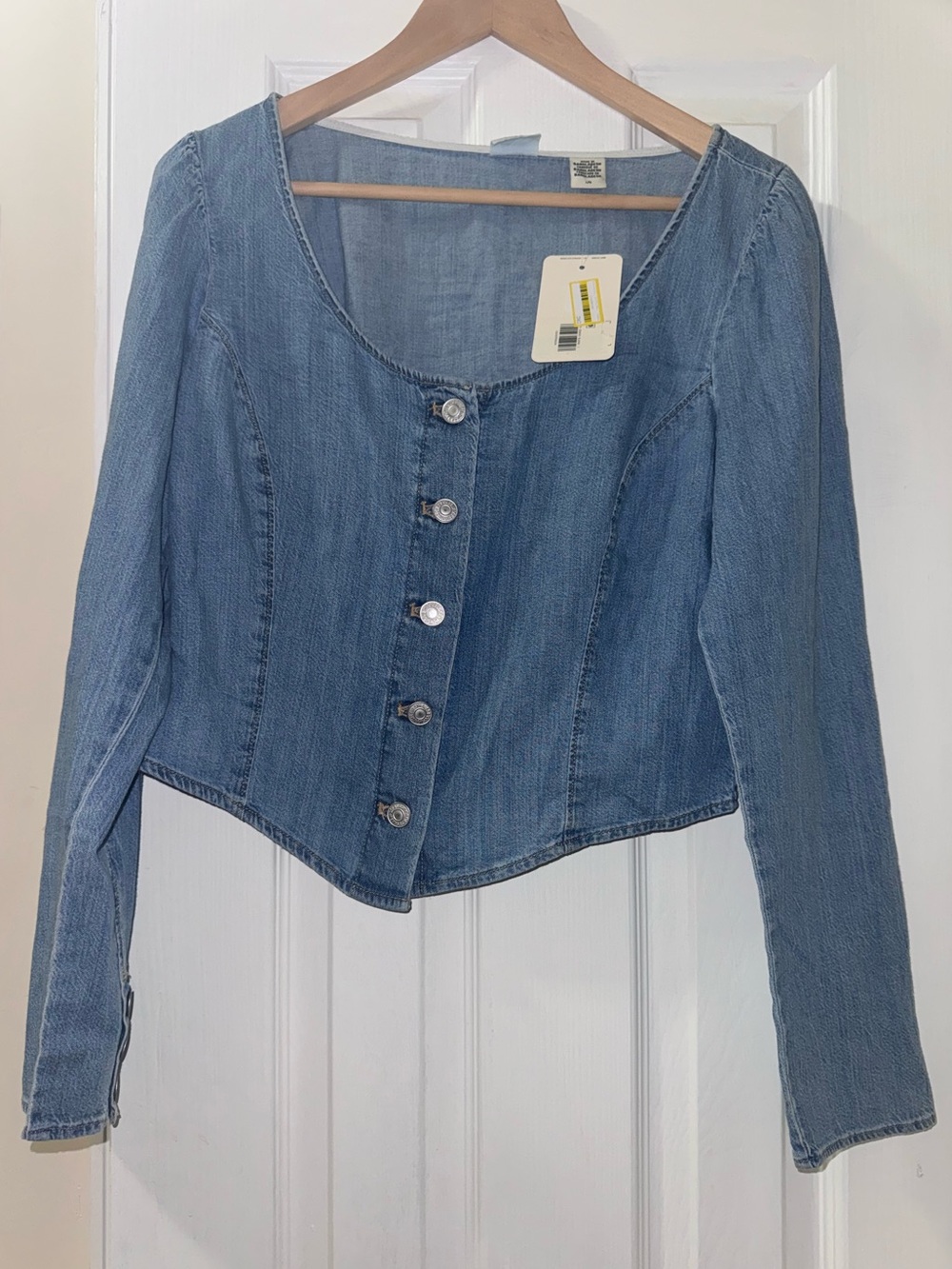 Levi’s Women’s Denim Corset Button Front Long Sleeve Top Size L NWT